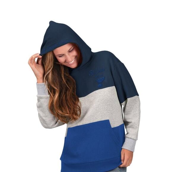 NHL Tops - NWT G-III 4HER Women's St. Louis Blues Gray/Blue Gridiron Pullover Hoodie XL